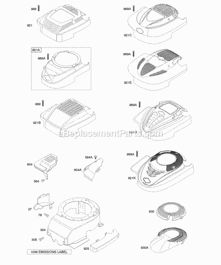 Blower HousingShrouds Diagram and Parts List for 12J802-0861-01  Briggs and Stratton Engine